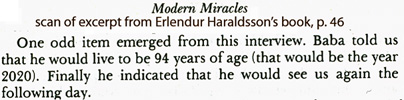 Erlendur Haraldsson report on Sai Baba's age prediction